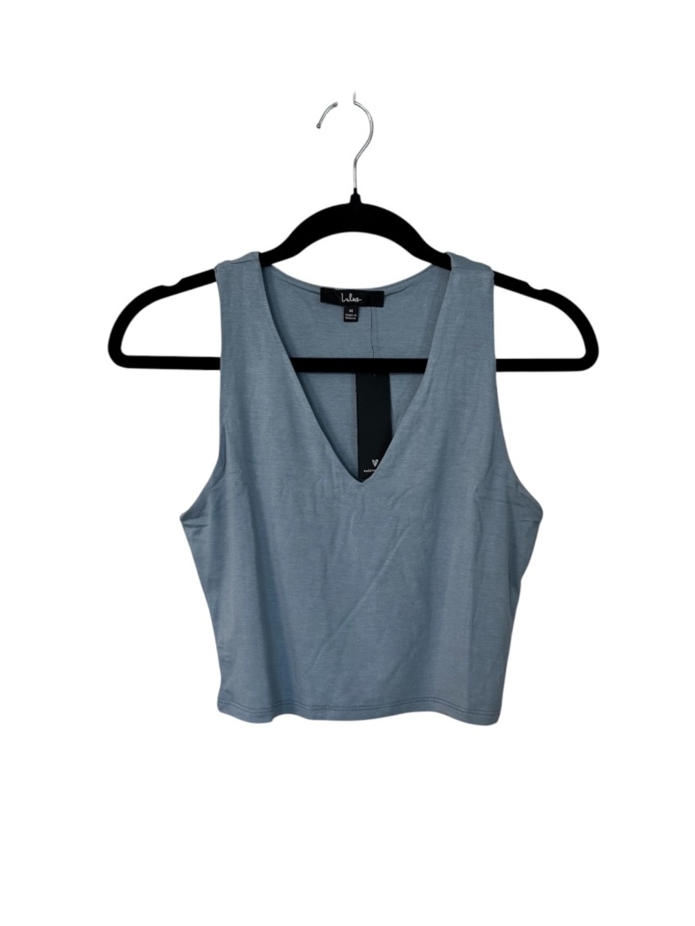 Lulus Basics Feel Like Dancing Denim Blue Deep V-Neck Crop Top Sz S NWT